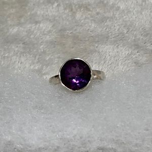 Sterling Silver 925 Round Purple Glass Ring